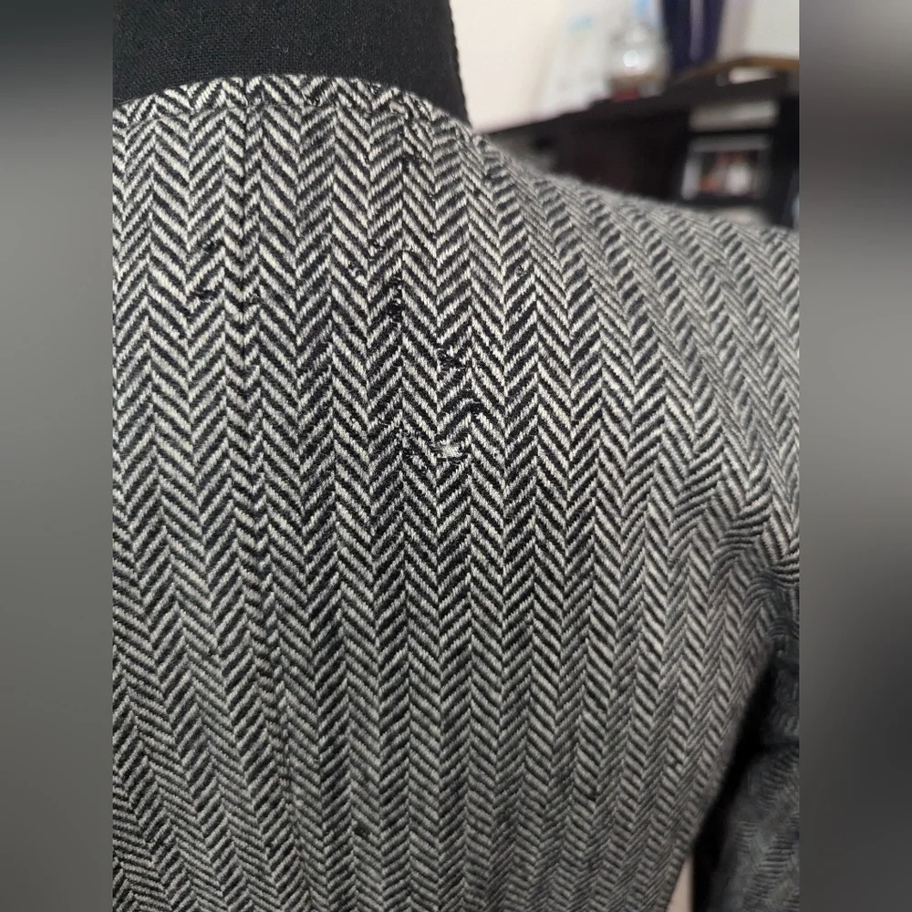Vintage 80s Cashmere Wool Herringbone Puff Shoulder Cropped Jacket Sz 4 - Picture 13 of 15